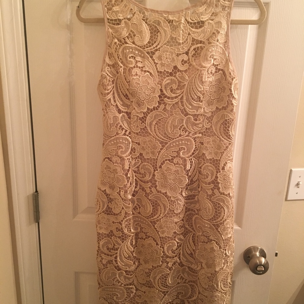Nude lace bridesmaid dress